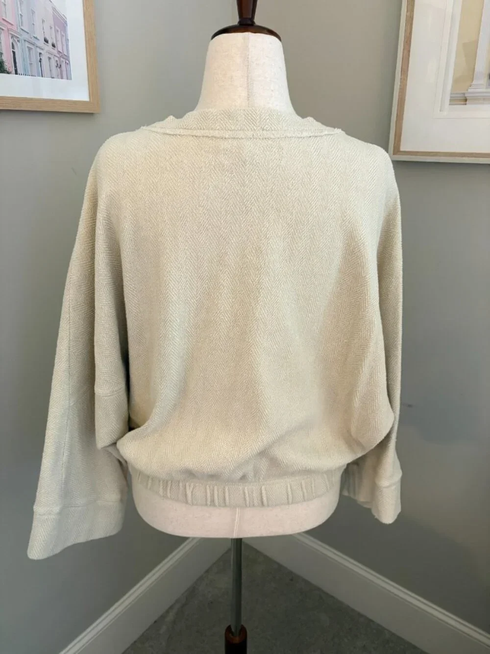 Free People Beach BRB Solid Terry Pullover M Oatmeal 100% Cotton Oversized
